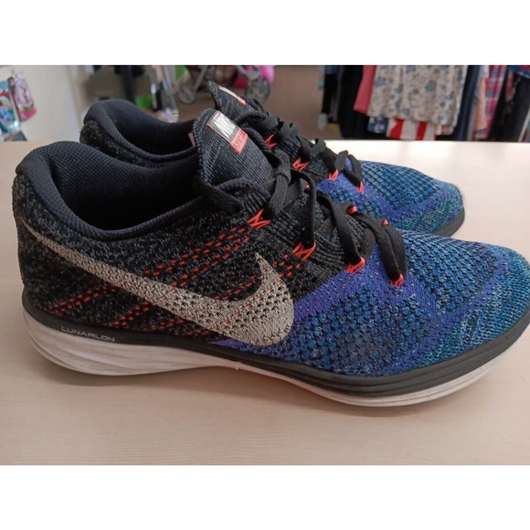 Nike Flyknit Lunar 3 Black White Persian Violet Hot Lava Size 9.5 698181-0 - Picture 3 of 7